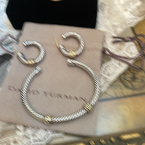 David Yurman 14K Sterling Cable Hoops - Picture 4 of 12